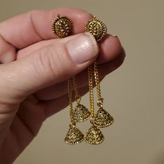 Brand New Handmade Ethnic Jhumki Gold Plated Long Dangle Bell Earrings. Bell Earrings, Handmade Gold, Earrings Color, Gold Plate, Handmade Jewelry, Jewelry Earrings, Plating, Women Jewelry, Brand New