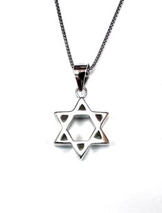 Star of David (Magen David) Pendant . This pendant comes with a 18 inch heavy Sterling Silver chain. The chain and the pendant are Rhodium plated Silver Star Of David Fine Necklace, Silver Star Of David Necklace With Gemstone, Gold Sterling Silver Star Of David Necklace, Nickel-free Sterling Silver Star Of David Necklace, Star Of David Pendant, Star Of David, Rhodium Plated, Sterling Silver Chains, Sterling Silver Pendants