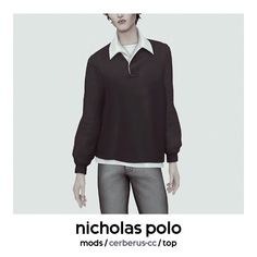 an image of a man in black and white clothing with the caption nicholas polo mods / cerbrus - c / top