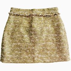 Gorgeous Zara Gold Foil Metallic Tweed Mini Skirt Fringe Waist & Rear Zip Closure Women’s Small Holiday Size Small -Invisible Back Zipper - Beautiful Gold Foil Metallic Tweed ( Difficult To Capture Beauty Of This Material In Pictures- See Last Picture For Close Up Of Gold Foil Detail) Excellent Condition - Gorgeous Skirt ( Never Worn) Waist: 14” Across Length: 15” *** Perfect For Holidays!*** Zara Gold, Tweed Mini Skirt, Zara Skirts, Fringe Skirt, Gold Foil, Mini Skirt, Close Up, Foil, Womens Skirt