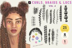 Procreate Hair brushes Curly Hair by MakeMoreArt on @creativemarket Hair Brush Procreate, How To Draw Braids, Brush Procreate, Curly Hair Brush, Curly Hair Braids, Hair Brush Set, Procreate Brushes Free, Hair Drawing, Eyelash Brush