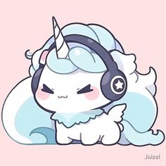 a cute little unicorn with headphones on