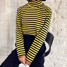 Free Shipping Vintage Turtle Neck Stripe Long Sleeve T-shirt sold by Littlepinko on Storenvy Turtle Neck Men, Winter Must Haves, Stripe Long Sleeve, Long Sleeve Striped Top, Mock Turtleneck, Yellow Stripes, Vintage Chic, Striped Long Sleeve, Black N Yellow