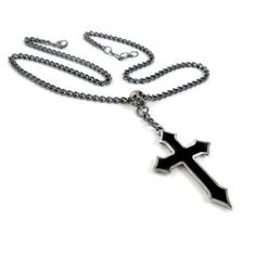 Osbourne's Cross - A gorgeous hand-cast & crafted fine English pewter cross is a tribute to The 'Prince of Darkness', Ozzy. Sign of a priest of darkness, in the shape of an aiguisÉ, (pointed) cross, Urdy Cross or Cross of Suffering. A classic image with a macabre twist. Pewter pointed cross infilled with black enamel. Suspended, rosary style from a pewter skull on a black curb chain. See complementary Ring (R145) Approximate Dimensions: Width 1.38" x Height 3.11" x Depth 0.39" Chain Length: 17" Materials: Fine English Pewter and Enamel condition: new msrp: 0.0 category: Books & Magazines > Magazines Black Cross Necklace, Rock And Roll Fashion, Goth Necklace, Saints Row, Gothic Cross, Gothic Crosses, Goth Jewelry, Gothic Necklace, Cross Chain