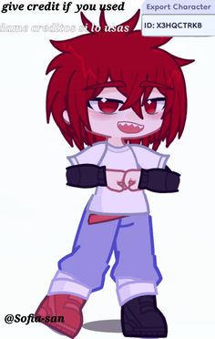 an anime character with red hair and black gloves, text reads i give credit if you used