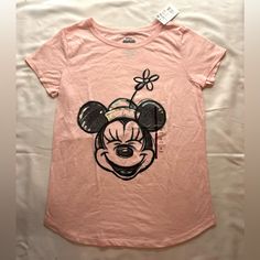 Never Worn (With Tags) Casual Minnie Mouse T-shirt For Spring, Spring Minnie Mouse Cotton T-shirt, Spring Cotton T-shirt With Minnie Mouse, Minnie Mouse Short Sleeve T-shirt For Spring, Short Sleeve Minnie Mouse T-shirt For Spring, Pink Minnie, Halloween Top, Juicy Couture Charms, Metal Mulisha