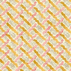 an abstract pattern with pink, yellow and white shapes on it's surface is shown in this image