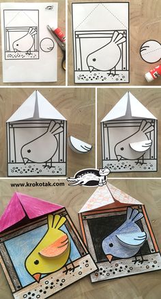 the instructions for how to make an origami bird in a cage with paper