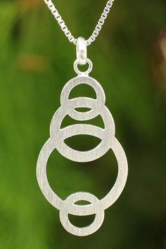 Sterling silver pendant necklace, 'Circle Dance' - Artisan Crafted Silver Geometric Necklace Circle Dance, Silver Engraved Bracelet, Silver Earrings Online, Silver Necklace Simple, Silver Diamond Jewelry, Inspiration From Nature, Modern Necklace, Couple Jewelry, Geometric Necklace