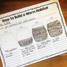 a paper with instructions for how to build a worm habitat on it, sitting on a table