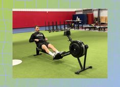 a man is sitting on a rowing machine