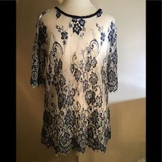 Women’s Nwt Size Xl Maurice Sheer Navy And White Top / Blouse Please See Photos For Complete Description And Measurements Elegant Sheer Lace Top With Short Sleeves, Elegant Sheer Short Sleeve Lace Top, White Printed Non-stretch Blouse, White Blouse Top, Maurices Plus Size, Sequin Shirt, Peasant Style, Bell Sleeve Blouse, Boho Lace