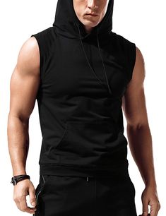 PRICES MAY VARY. PREMIUM MATERIAL:Soft Fabric.breathable and stretchy,sweat-wicking,keep you dry and comfortable. provides maximum moving and breathability during your workout UNIQUE DESIGN:Mens hooded muscle gym shirt is designed for motion freedom,sleeveless design,solid colors,and a practical kangaroo pocket in front can store your belongs,and the fitted and neat cut off ,The elastic ribbed hem design of the top,allows greater mobility in any direction ACTIVE &CASUAL STYLE: This sleeveless wo Sleeveless Hoodie Men, Gym Hoodies, Mens Workout Tank Tops, Tank Top Gym, Men's Workout, Gym Hoodie, Gym Shirt, Gym Tank Tops, Fitness Bodybuilding