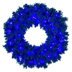 a christmas wreath with blue lights on it is shown in front of a white background