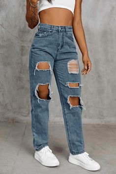 Women's High Waist Ripped Straight Leg Jeans BLUE - BM3/1036017 Sz: 0X #ad Ripped Fabric, Ripped Straight Leg Jeans, Straight Leg Jeans, Leg Jeans, High Waist, Straight Leg, High Waisted, Women Accessories, Brand New