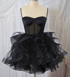 Black Prom Dress Short, Cute Homecoming Dresses, Cascading Ruffles, Black Prom Dress, Black Short Dress, Black Tulle, Ball Gown Dresses, Short Mini Dress, Tulle Fabric