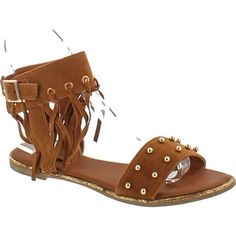 Yoki Acacia-47 Micro Fabric Women's Flat Sandal With Studs & Fringe Size: 7.5 B(M) US.  Color: Red.  Gender: female.  Age Group: adult. Footbed Sandals, Womens Sandals Flat, Comfortable Sandals, Flip Flop Sandals, Flat Sandals, Womens Flats, Wedge Sandals, New Color, Clothing And Shoes