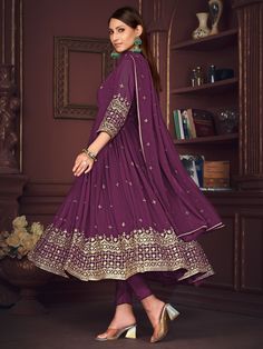 Introducing our stunning "glamorous purple embroidered georgette function wear anarkali suit" - a must-have ensemble for your upcoming festivals and functions. This beautiful purple suit is crafted from luxurious georgette material, with intricate sequin and embroidered work that exudes elegance and sophistication. The semi-stitched design ensures a perfect fit for sizes up to 42 inches, while the matching crepe pants and georgette dupatta complete the stylish look.
This ensemble include the exq Embroidered Floor-length Purple Churidar, Embroidered Purple Floor-length Churidar, Purple Anarkali Set With Dabka Work, Elegant Purple Churidar For Festive Occasions, Elegant Purple Churidar For Festive Season, Purple Churidar With Intricate Embroidery, Elegant Festive Purple Churidar, Elegant Purple Churidar With Zari Work, Purple Floor-length Churidar With Resham Embroidery