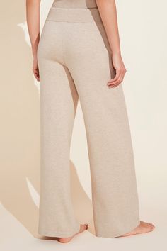 Recycled Sweater Pant - Oat - Eberjey Casual Cashmere Sweatpants For Fall, Comfortable Knit Loungewear Bottoms, Comfortable Knit Bottoms For Lounging, Neutral Sweatpants For Fall Loungewear, Relaxed Fit Knit Bottoms For Loungewear, Comfortable Knit Lounging Bottoms, Knit Pants With Elastic Waistband For Loungewear, Casual Neutral Sweatpants For Loungewear, Casual Fall Cashmere Sweatpants