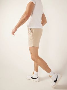 Our Original casual short that redefined the meaning of proper length shorts. These bad boys are kind of a big deal: they're made from our fanciest, most-technologically-advanced stretch casual fabric for the ultimate in movability and flexibility. They even feature an elastic waistband and an updated (read: improved, more comfortable) fit. Nothing will make your thighs look as good as these. Fabric: 98% cotton / 2% spandex Machine Wash Cold, Tumble Dry Low | Chubbies The Khakinators 5.5" Inseam Everyday White Shorts, White Stretch Shorts For Everyday, Shorts For Men, Spandex Shorts, Khaki Shorts, Big Deal, The Meaning, Sport Shorts, Cotton Spandex