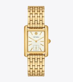 Tory Burch Watch, Womens Designer Watches, Beautiful Watches, Stainless Steel Bracelet, Watch Design, Gold Watch, Stainless Steel Case, Fashion Bracelets, Designing Women