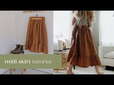 a woman in a skirt is walking through the room with her foot on the floor