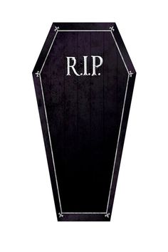 a black tombstone with the word rip on it's front and side panels in white lettering