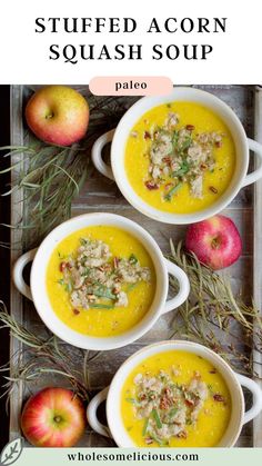 This roasted acorn squash soup, blended with apples, sausage, and sage, is the ultimate cozy fall dish! It captures all the delicious flavors of stuffed acorn squash in a warm, comforting bowl. Soup Blended, Gluten Free Chicken Noodle Soup, Acorn Squash Soup, Homemade Latte, Roasted Acorn Squash, Stuffed Acorn Squash, Simple Soup, Dinner Favorites, Fancy Dinner Recipes