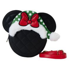 Loungefly Minnie Mouse Polka Dot Santa Hat Quilted Crossbody Bag Yoo Hoo, Holiday Accessories, Quilted Crossbody Bag, Minnie Mouse Ears, Loungefly Disney, Convertible Bags, Winter Themed, Pet Harness