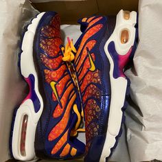 Air Max Plus (Gs) Regency Purple/Laser Orange Never Worn Nike Purple Slip-on Sneakers, Purple Slip-on Sneakers For Streetwear, Purple Sneakers With Air Cushioning And Round Toe, Purple Synthetic Round Toe Sneakers, Nike Jordan 12, Regency Purple, Gold Basketball Shoes, Shoes Air Max, Nike Low Tops