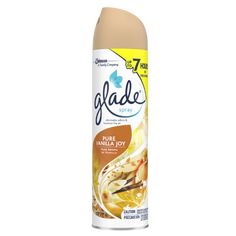 glade deodorant spray with vanilla joy on the inside, in a bottle