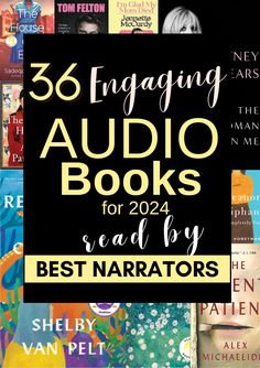 an image of books with the words, engaging audio books for readers and best narrators