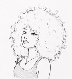 a drawing of a woman with curly hair