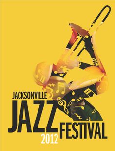 the poster for jacksonville jazz festival 2012 is shown in black and white, with music notes all over it