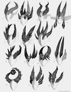 some drawings of different shapes and sizes of birds in black and white ink on paper