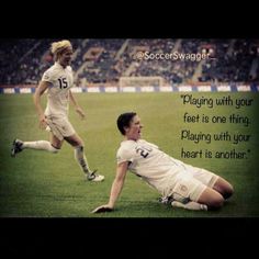 a soccer player laying on the ground next to another player with an inspirational quote above him