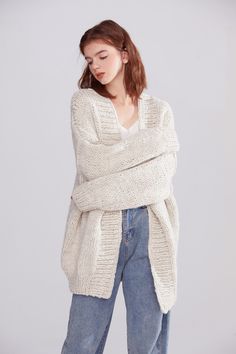 "New design for this winter! Oversize sweater gives you super warm and stylelish looking! Feastures: * open front cardigan * oversize looking * drop-shoulder sleeves * 70% wool / 30% acrylic chunky blended yarn Size: S(us 0-4) M(us 6-8) L(us 10-12)XL(US 14-16). Pls. choose size and color options. Size Measurements: S: chest 47\"(120cm), length -25\"(64cm) M: chest - 51\"(130cm) length - 27\" (68cm) L: chest 55\"(140cm), length- 28\"(70cm) XL: chest 59\"(150cm), length - 29\"(75cm) If you want it Oversized Knitted Outerwear, Oversized Chunky Knit Open Front Sweater, Oversized Open Front Chunky Knit Sweater, Trendy Oversized Open Knit Sweater Coat, Oversized Long Knitted Sweater, Trendy Oversized Open Knit Cardigan, Beige Knitted Sweater Coat, Oversized Open Knit Sweater Coat, Oversized Beige Chunky Knit Sweater Coat