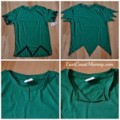 four different pictures showing how to make a t - shirt with an arrow on it