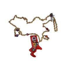 Abstract Shaped Art Glass Millefiori Pendant Necklace In Murano Style. On A Gold Tone Chain With Glass Beads. With Tags Attached (Oxford, Murano). Good Condition. It Measures About 15 Inches Long. Made In The 70s-80s). With Original Sticker Tag. Red Glass Bohemian Necklace, Unique Red Glass Necklace, Red Murano Glass Necklace For Gift, Red Murano Glass Jewelry For Jewelry Making, Handmade Red Glass Necklaces, Handmade Red Glass Necklace, Unique Red Jewelry With Beaded Chain, Unique Red Beaded Chain Necklace, Unique Red Beaded Chain Necklaces