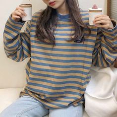 Style: Vintage, Retro Sleeve Style: Regular Sleeve Length(cm): Full Season: Spring/Winter/Autumn Pattern Type: striped Model Number: jjx2160 Material: Cotton, Polyester Collar: O-Neck Clothing Length: Regular M: Length - 61cm/ Shoulder - 46cm/ Sleeve - 52cm/ Bust - 106cm L: Length - 63cm/ Shoulder - 47cm/ Sleeve - 54cm/ Bust - 110cm XL: Length - 65cm/ Shoulder - 48cm/ Sleeve - 56cm/ Bust - 114cm 2XL: Length - 67cm/ Shoulder - 49cm/ Sleeve - 58cm/ Bust - 118cm Egirl Clothes, Soft Girl Outfits, Egirl Outfits, Soft Girl Clothes, Harajuku Outfits, Branded Scarves, Retro Tops, Tumblr Outfits, Classy Work Outfits