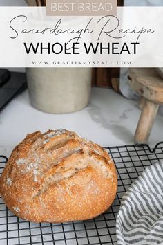 a loaf of bread sitting on top of a cooling rack