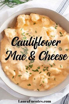 cauliflower mac and cheese in a white bowl