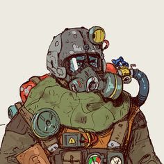 a drawing of a man in a space suit with a helmet and goggles on