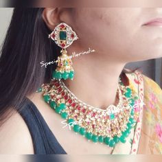 Very beautiful handmade rajwari necklace set which add extra glow in you look. Heavy Kundan Lehenga For Festivals, Bollywood Style Kundan Lehenga For Gift, Bollywood Style Kundan Lehenga As Gift, Heavy Kundan Choker For Festivals, Heavy Kundan Bollywood Choker, Bollywood Chandbali Choker With Zari Work, Heavy Bollywood Kundan Choker, Bollywood Style Heavy Kundan Choker, Traditional Gota Work Choker For Festive Occasions