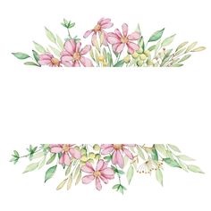 watercolor flowers and leaves are arranged in the shape of a rectangle on a white background