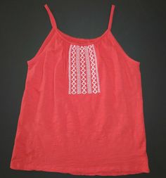 ~ GapKids girls sleeveless slub cotton embroidered tanks. EACH SOLD INDIVIDUALLY. Both washed in cold and hung to dry. Charcoal grey embroidered slub cotton tank in size XXL 14-16.  Great condition with mild signs of washing typical of slub knits. Orange/coral embroidered slub cotton tank in size XL 12.  Great condition with mild signs of washing typical of slub knits. ** INTERNATIONAL CUSTOMERS Import duties, taxes and charges are not included in the item price or shipping charges. These charge Red Cotton Tank Top For Summer, Casual Cotton Tank Blouse, Casual Cotton Tank Top For Festivals, Red Summer Tank Top For Festivals, Red Tank Top For Summer Festivals, Summer Festival Red Tank Top, Casual Red Festival Tank Top, Cotton Tank Blouse For The Beach, Cotton Festival Tank Top