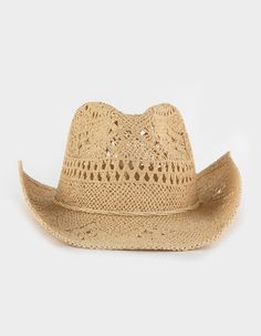 Laser Cut Straw Cowboy Hat. Get Ready To Ride Into The Fashion Frontier With The Laser Cut Straw Cowboy Hat! This Hat Is The Epitome Of Cowboy Chic, Combining Traditional Western Vibes With A Modern Twist That'll Have You Roping In Compliments Left And Right. Pinch Front Crown. Wide Brim. Braided Rope Trim. Adjustable Interior To Create A Snug Fit. 100% Paper. Imported. Cute Cowgirl Hat, Womens Cowboy Hat, Cute Cowboy Hat, Bachelorette Straws, Cow Boy Hat, Cowgirl Halloween Costume, Country Hat, Straw Cowgirl Hat, Cute Concert Outfits