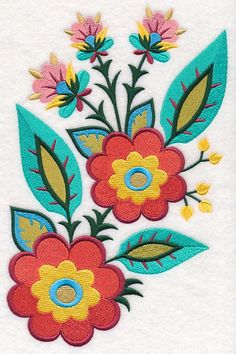 a white towel with colorful flowers on it