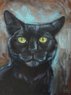 Original oil painting on canvas Portrait black cat 40x30 cm Signed by the artist Black Cat Portrait, Canvas Portrait, Paint Canvas, Gallery Website, Cat Portraits, Daily Paintworks, Pictures To Paint