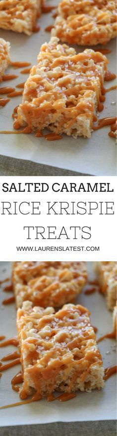 salted caramel rice krispie treats on a baking sheet